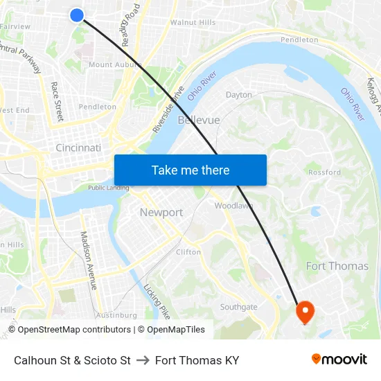 Calhoun St & Scioto St to Fort Thomas KY map