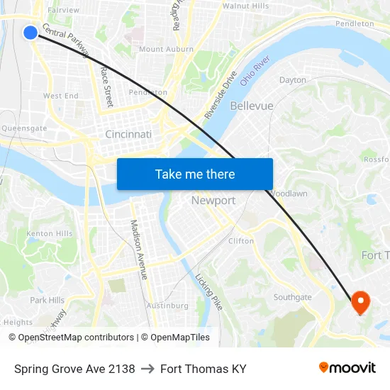 Spring Grove Ave 2138 to Fort Thomas KY map