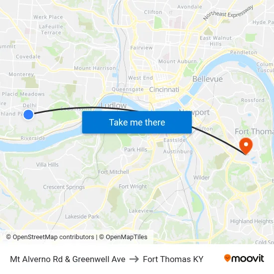 Mt Alverno Rd & Greenwell Ave to Fort Thomas KY map