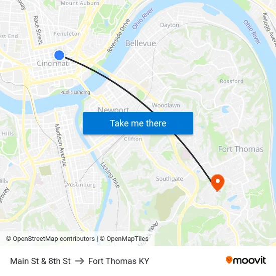 Main St & 8th St to Fort Thomas KY map