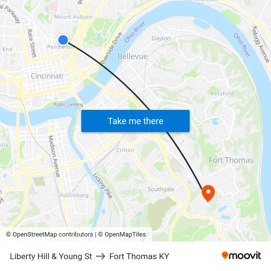 Liberty Hill & Young St to Fort Thomas KY map