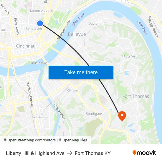 Liberty Hill & Highland Ave to Fort Thomas KY map