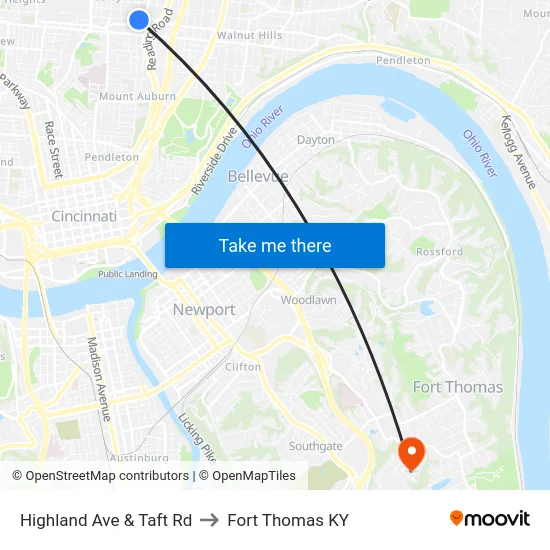 Highland Ave & Taft Rd to Fort Thomas KY map