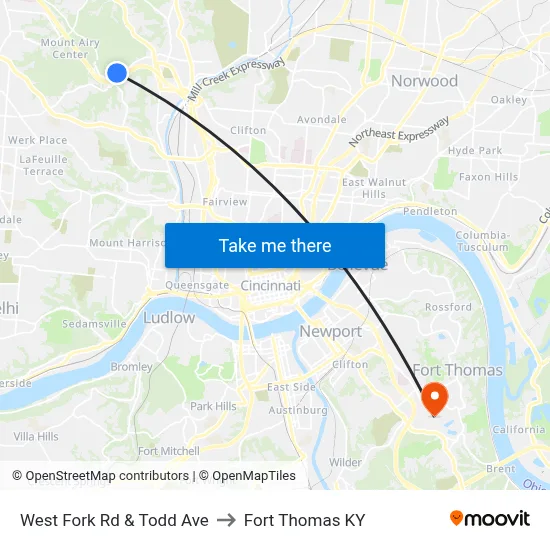 West Fork  Rd & Todd Ave to Fort Thomas KY map