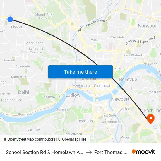 School Section Rd & Homelawn Ave to Fort Thomas KY map