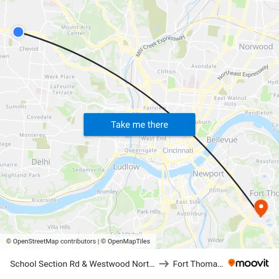 School Section Rd & Westwood Northern Blvd to Fort Thomas KY map