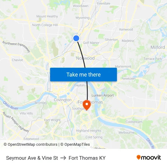 Seymour Ave & Vine St to Fort Thomas KY map