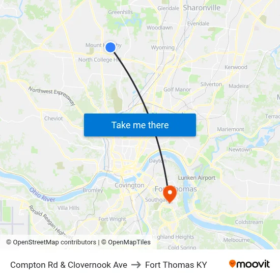 Compton Rd & Clovernook Ave to Fort Thomas KY map