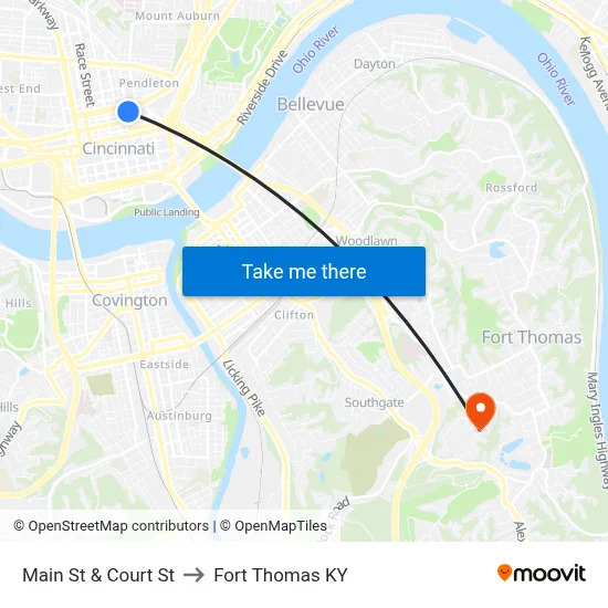Main St & Court St to Fort Thomas KY map