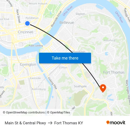 Main St & Central Pkwy to Fort Thomas KY map