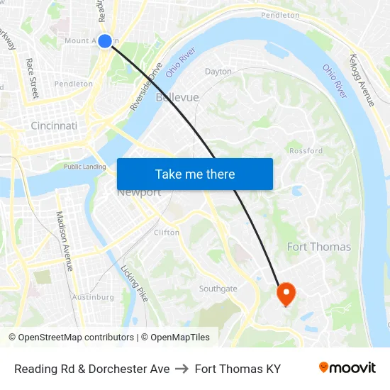 Reading Rd & Dorchester Ave to Fort Thomas KY map