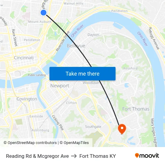 Reading Rd & Mcgregor Ave to Fort Thomas KY map