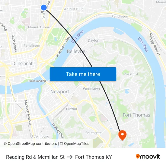 Reading Rd & Mcmillan St to Fort Thomas KY map