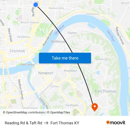 Reading Rd & Taft Rd to Fort Thomas KY map