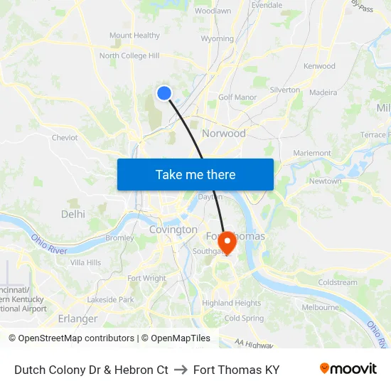 Dutch Colony Dr & Hebron Ct to Fort Thomas KY map
