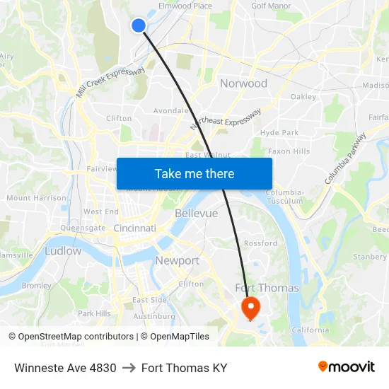 Winneste Ave 4830 to Fort Thomas KY map