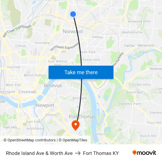 Rhode Island Ave & Worth Ave to Fort Thomas KY map