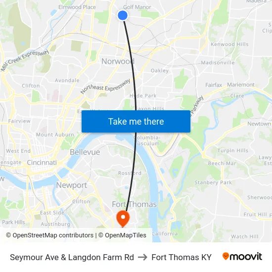 Seymour Ave & Langdon Farm Rd to Fort Thomas KY map