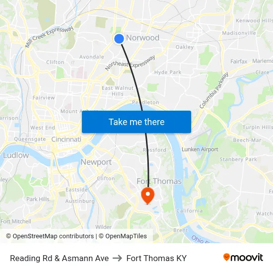 Reading Rd & Asmann Ave to Fort Thomas KY map