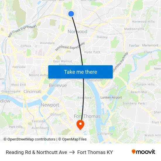 Reading Rd & Northcutt Ave to Fort Thomas KY map