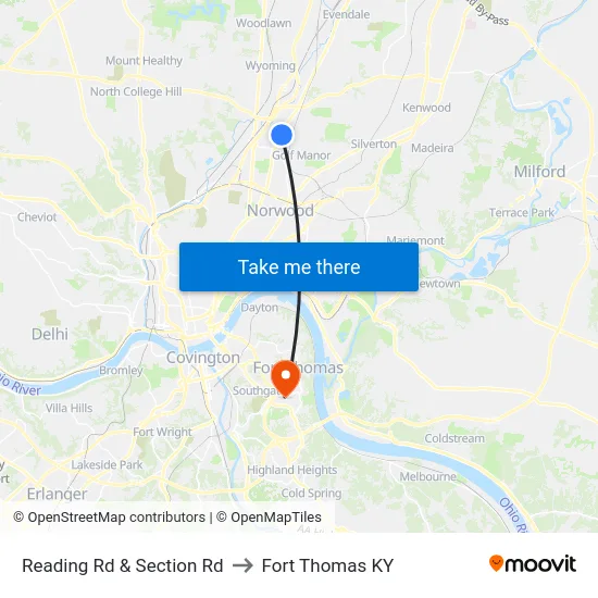Reading Rd & Section Rd to Fort Thomas KY map