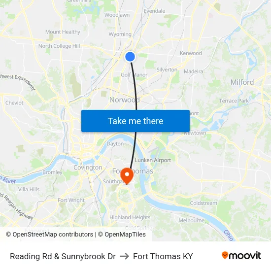 Reading Rd & Sunnybrook Dr to Fort Thomas KY map