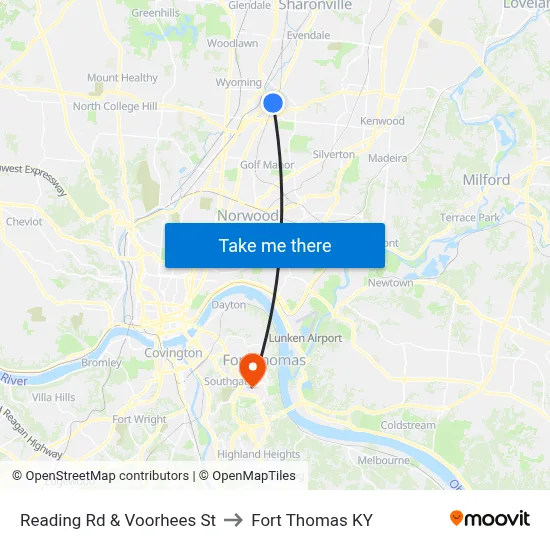 Reading Rd & Voorhees St to Fort Thomas KY map