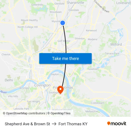 Shepherd Ave & Brown St to Fort Thomas KY map