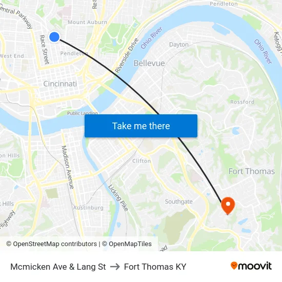 Mcmicken Ave & Lang St to Fort Thomas KY map