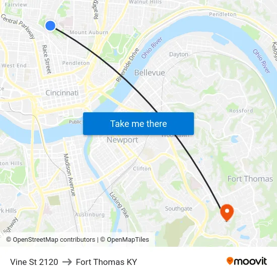 Vine St 2120 to Fort Thomas KY map