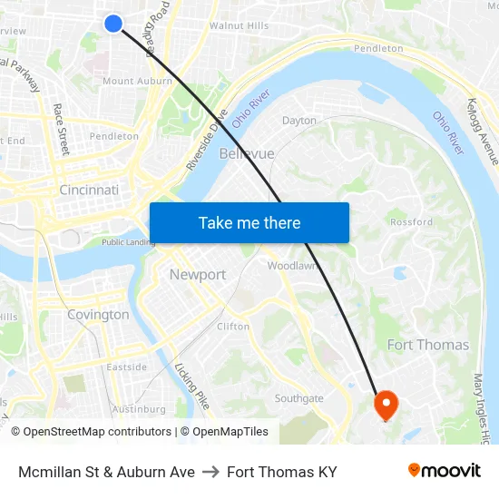 Mcmillan St & Auburn Ave to Fort Thomas KY map