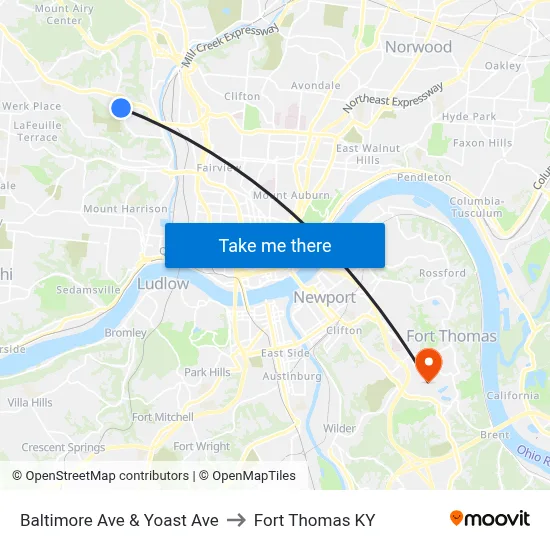 Baltimore Ave & Yoast Ave to Fort Thomas KY map