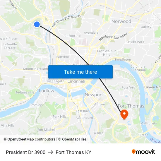 President Dr 3900 to Fort Thomas KY map