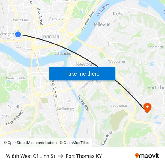 W 8th West Of Linn St to Fort Thomas KY map
