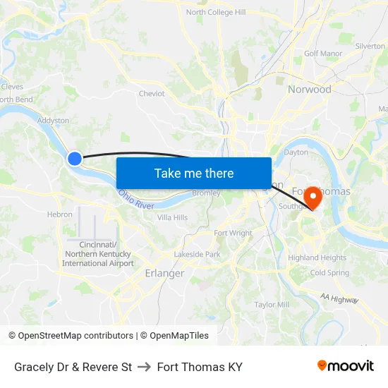 Gracely Dr & Revere St to Fort Thomas KY map