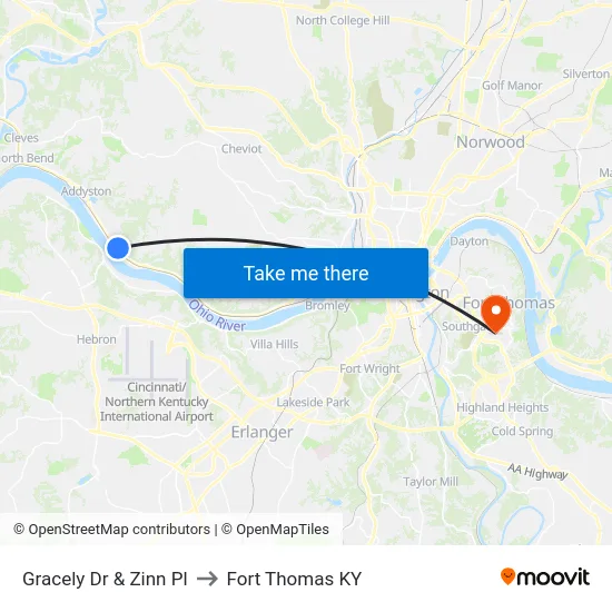 Gracely Dr & Zinn Pl to Fort Thomas KY map