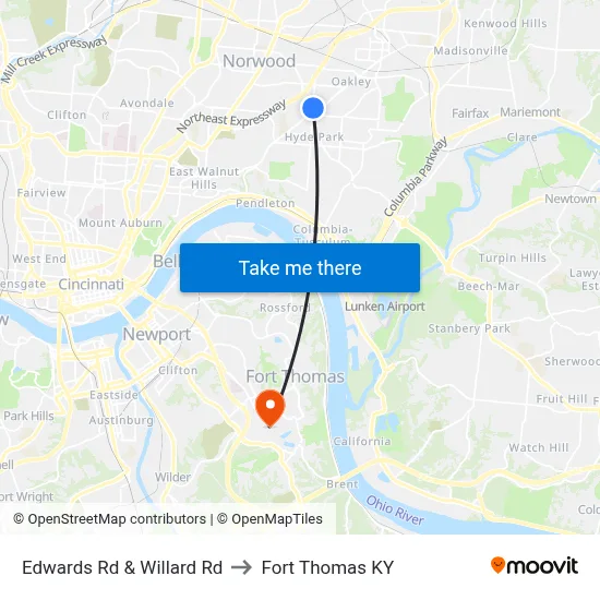 Edwards Rd & Willard Rd to Fort Thomas KY map