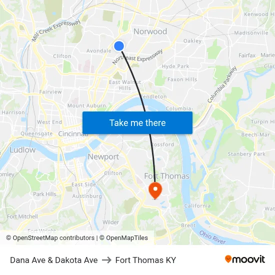 Dana Ave & Dakota Ave to Fort Thomas KY map