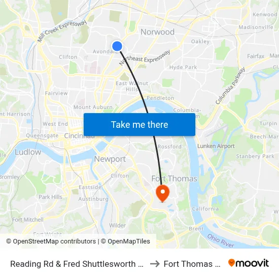 Reading Rd & Fred Shuttlesworth Cir to Fort Thomas KY map