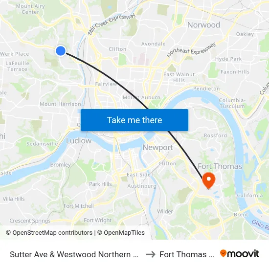 Sutter Ave & Westwood Northern Blvd to Fort Thomas KY map