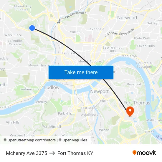 Mchenry Ave 3375 to Fort Thomas KY map