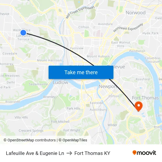 Lafeuille Ave & Eugenie Ln to Fort Thomas KY map