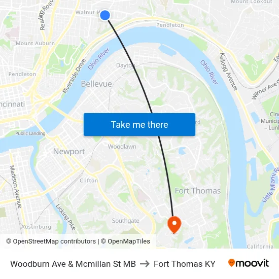 Woodburn Ave & Mcmillan St MB to Fort Thomas KY map