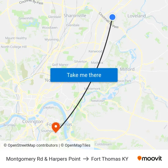 Montgomery Rd & Harpers Point to Fort Thomas KY map