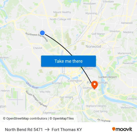 North Bend Rd 5471 to Fort Thomas KY map