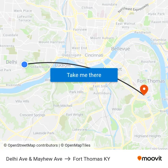 Delhi Ave & Mayhew Ave to Fort Thomas KY map