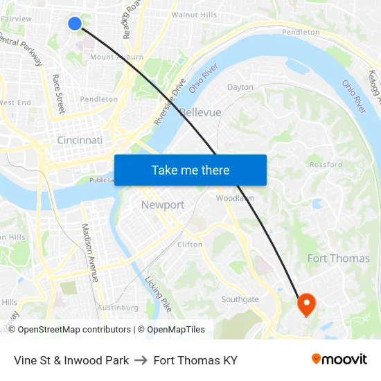 Vine St & Inwood Park to Fort Thomas KY map