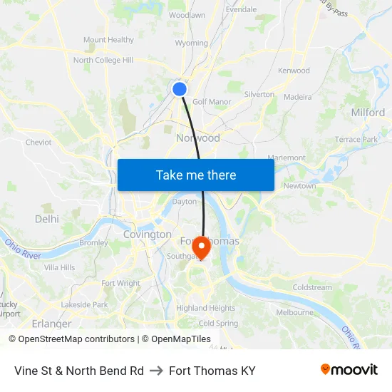 Vine St & North Bend Rd to Fort Thomas KY map