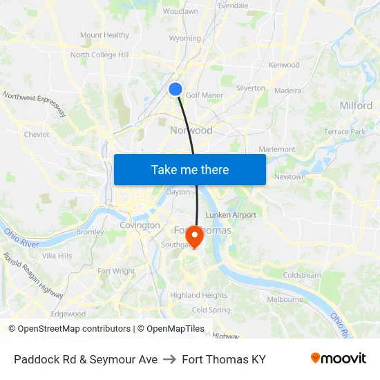 Paddock Rd & Seymour Ave to Fort Thomas KY map