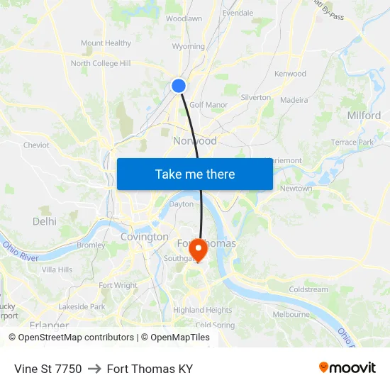 Vine St 7750 to Fort Thomas KY map